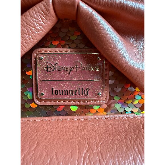 Disney Parks Loungefly Minnie Mouse Orange Sequin Mini Backpack With Bow & Ears - Picture 3 of 4